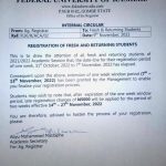NOTICE  FOR REGISTRATION OF FRESH AND RETURNING STUDENTS